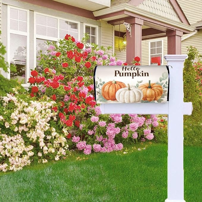 Festive Magnetic Mailbox Cover Pumpkin Thanksgiving Fall Outdoor Mailbox Protector Holiday Seasonal Decorative Garden Yard Home Large Size 25.5 x 21 Inch