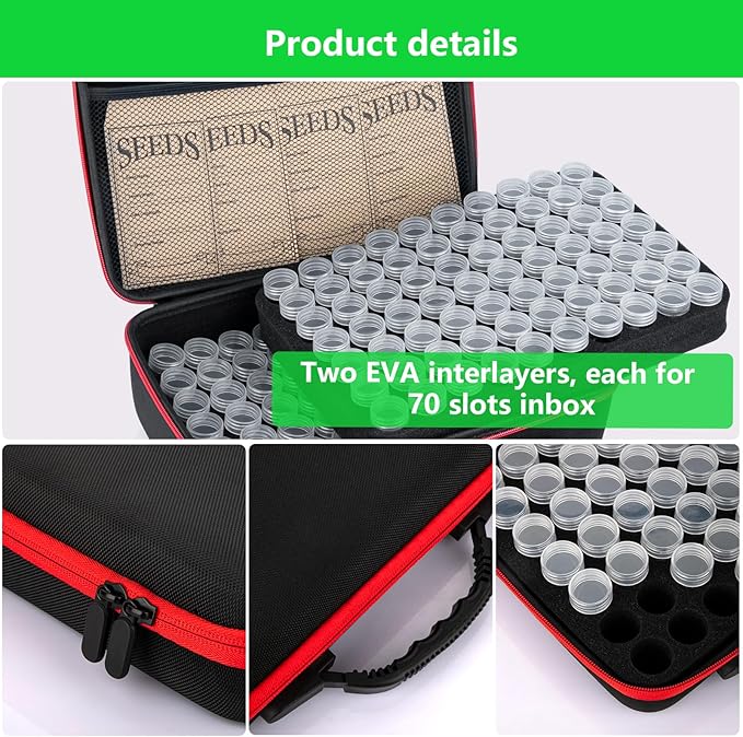 140 Slots Seed Organizer Storage Box with 20PCS Seed Envelopes, Premium Seed Containers for Various Sizes Vegetable and Flower Garden Seeds, Gardening Seed Keeper Set with Useful Accessories (Red)