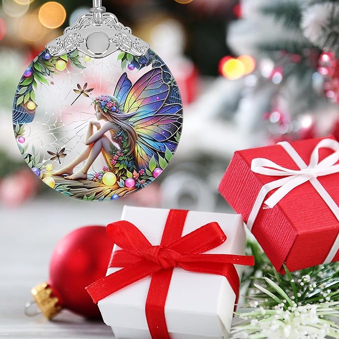Fairy Ornament - Stained Glass Hanging Decor - Christmas Tree Decor - Gift for Friends & Sisters