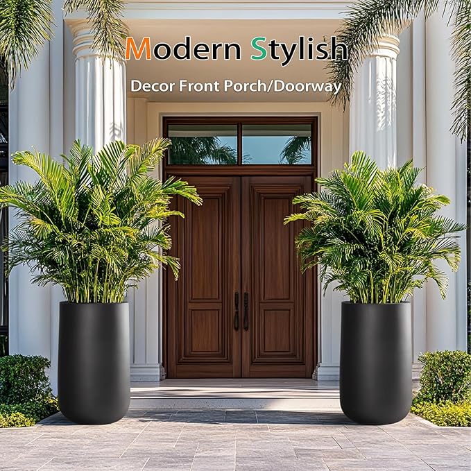 Concrete Tall Planter Outdoor Indoor, Large Cement Plant Pots for Trees Flowers (Black, 24 inch)