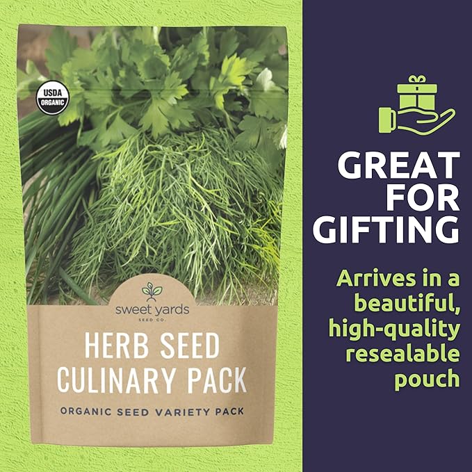 Organic Herb Seeds Variety Pack - 10 Individual Packs - 2025 Season - Basil, Cilantro, Dill, Thyme, Parsley and More! for Indoor & Outdoor Planting (Non-GMO, Certified Organic)