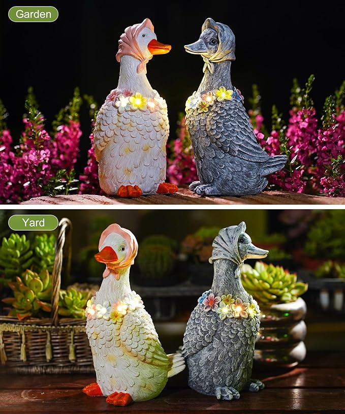 Nacome Solar Goose Outdoor Statues for Garden: Outside Decor with Glowing Flower Clearance for Porch Yard Art Lawn Ornaments Patio Balcony - Birthday Gifts for Women Mom Grandma(White)
