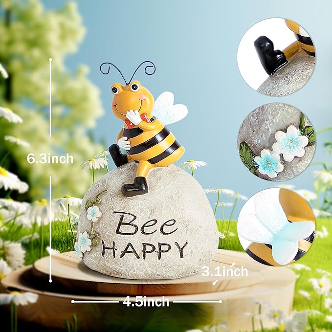 Garden Decor Bee Outdoor Statues Sculpture Bumblebee Figurine for Patio Lawn Porch Yard Backyard Honey Bees for Insect Lovers Gifts Garden Ornaments for Home Decor Spring Summer