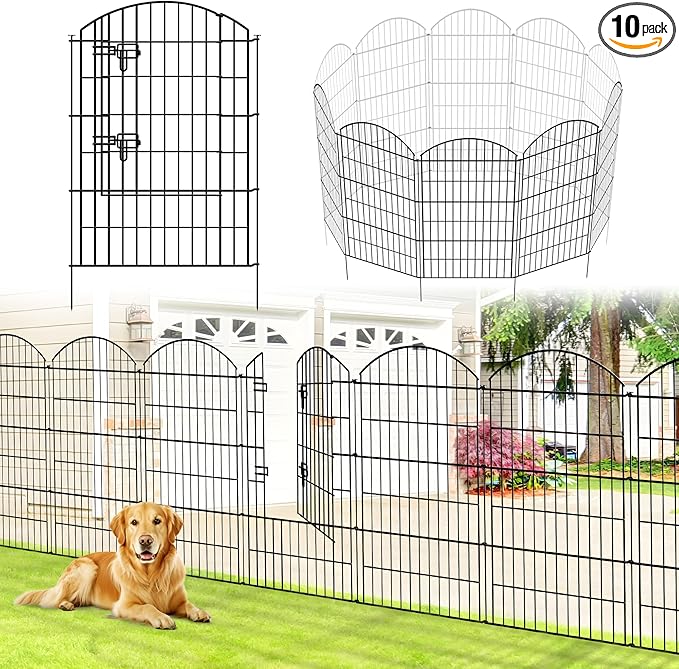 Metal Garden Fence 40 in H x 28 in W 10 Panels (9 Panels + 1 Gate) Total Length 23 ft, No Need Dig Rustproof Animal Barrier Fencing Border Fence for Dog, Patio,Yard, Landscape, Flower Bed