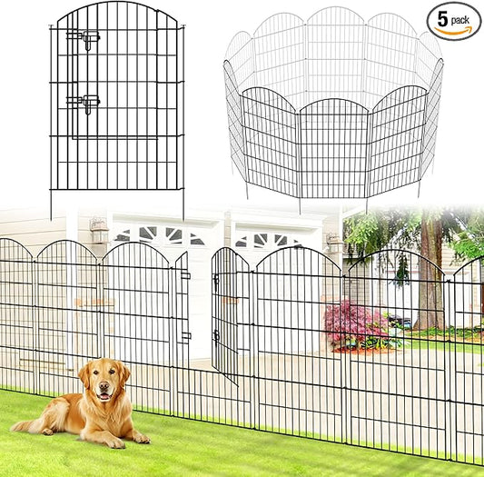 Metal Garden Fence 40 in H x 28 in W 5 Panels (4 Panels + 1 Gate) Total Length 11.6 ft, No Need Dig Rustproof Animal Barrier Fencing Border Fence for Dog, Patio,Yard, Landscape, Flower Bed