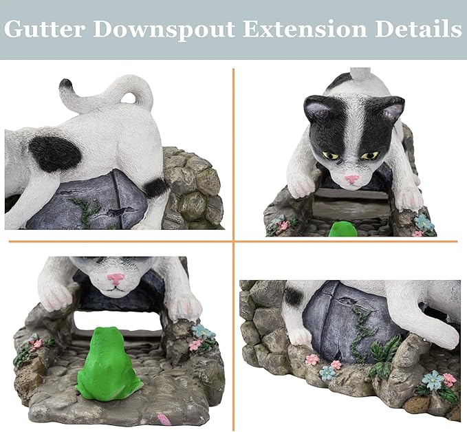 Funny Cat Gutter Downspout Extender Statue, Garden Animal Decor Gutter Extension, Splash Block, Eco-Friendly Resin, Outdoor Decor Sculpture, Gutter Diverter Rain Perfect for 3"x4" Downspout