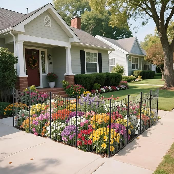 12 Panels No Dig Fence with gate, 40in(H)×27ft(L) Tall Decorative Fence Outdoor | Rustproof Metal Garden Fence Borders | Heavy Duty Reusable Defense Fence Panels for Yard, Patio, Black