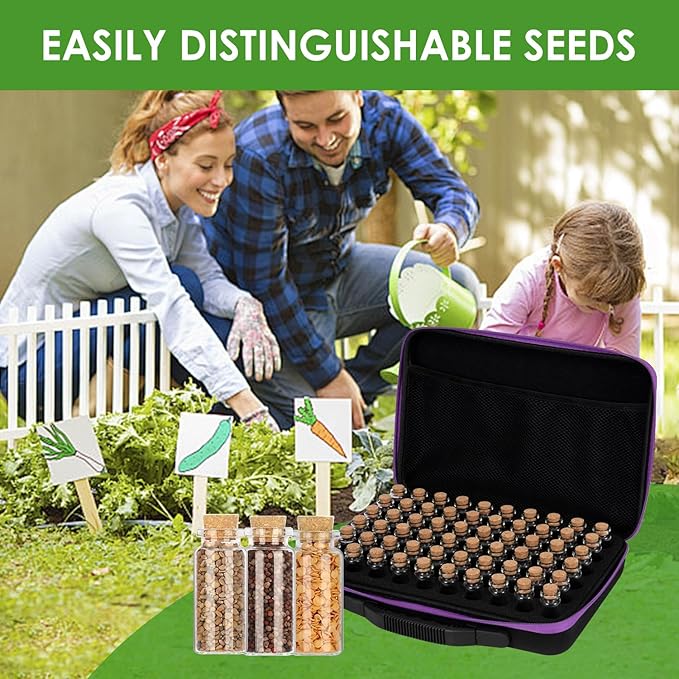 60 Slots Seed Storage Organizer, Garden Seeds Saver Box Gardening Seed Keeper Set Labels Stickers Funnel Tweezer Plant Storage Glass Drift Bottle