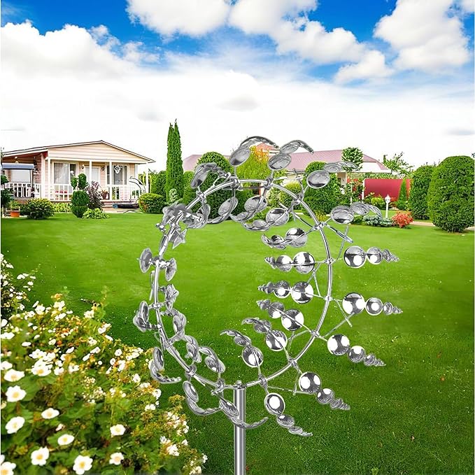 Magical Metal Windmill, Wind Spinners for Yard Garden, Outdoor Spinners, Windmill for Yard, Wind Sculptures & Spinners for Yard Garden Patio Decoration (1PCS Silver)
