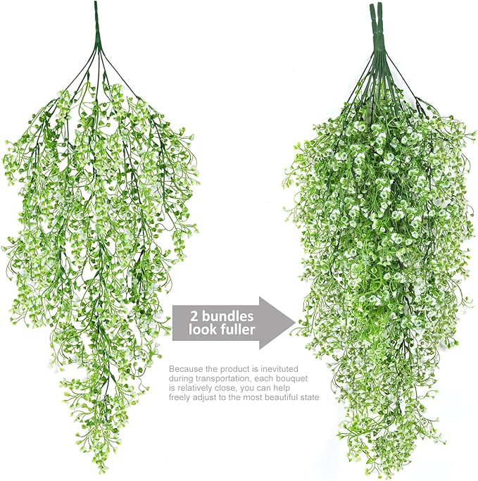 RECUTMS 4 pcs Faux Vines Hanging Flowers Artificial Decor Fake Hanging Plants Artificial Hanging Plants Indoor and Outdoor Garden Hanging Plants Decoration（White）