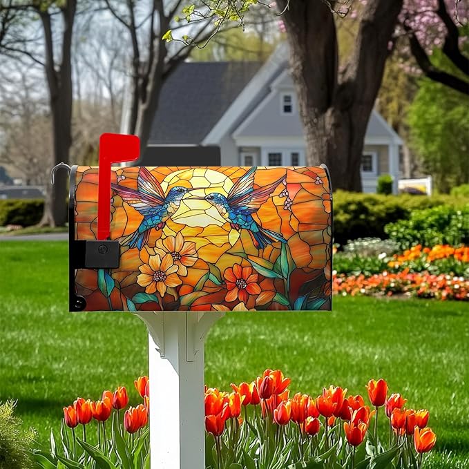 Artistic Birds Mailbox Covers Fall Autumn Mail Box Wraps Magnetic Standard Size 21x18 inch Vintage Floral Sun Mailbox Cover for Garden Outdoor Yard Decor