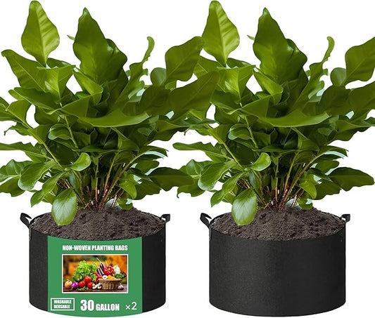 2-Pack 30 Gallon Fabric Grow Bags with Handle, Heavy Duty 300G Thickened Nonwoven with Handles and Reusable, Suitable for Garden Vegetables,Fruits and Flowers(Black)