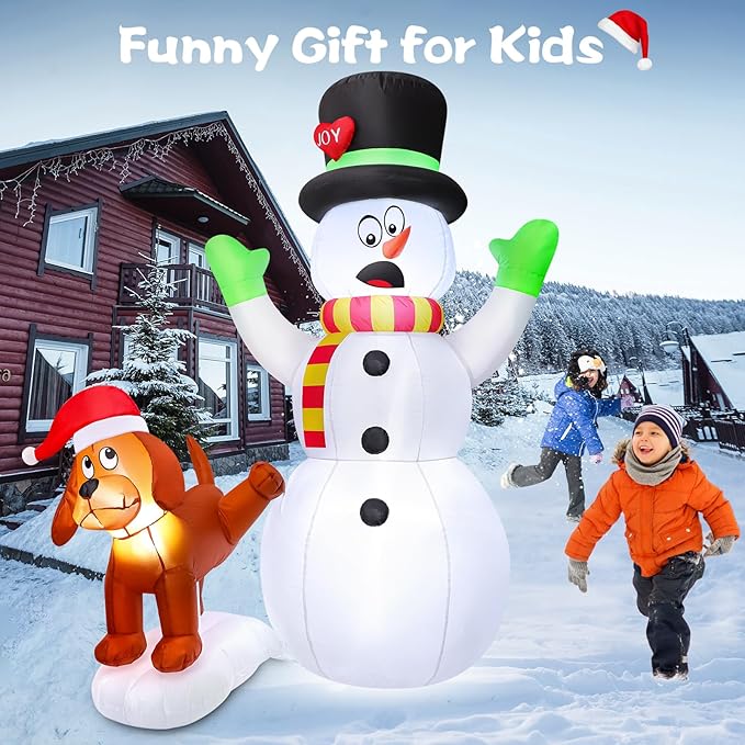 FunFanso 5.5 FT Inflatable Snowman with Puppy Dog, Christmas Outdoor Yard Decoration, Blow Up Shocked Snowman with Peeing Doggie, Built-in LED Lights, Xmas Fun Gift, Patio Lawn Garden Home Party Decor