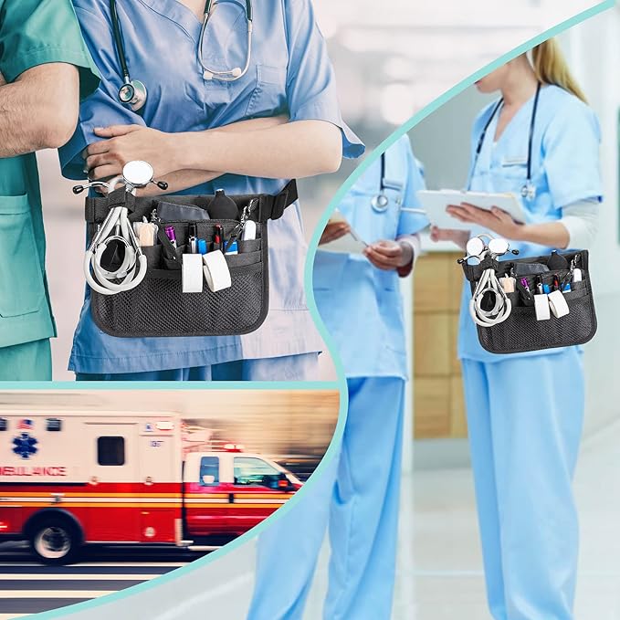 Damero Nurse Fanny Pouch, Nurse Waist Pack with Tape Holder, Nurse Waist Organizer Belt for Stethoscopes, Bandage Scissors and Other Medical Supplies, Black