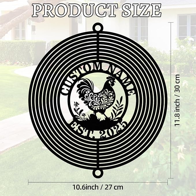 Personalized Metal Wind Spinners, Custom Name Garden Wind Spinners, Hanging Outdoor Decor, Farm Decor, Hanging Wind Spinner for Indoor Yard Lawn Patio Porch, Chicken Gifts for Women Men Color05