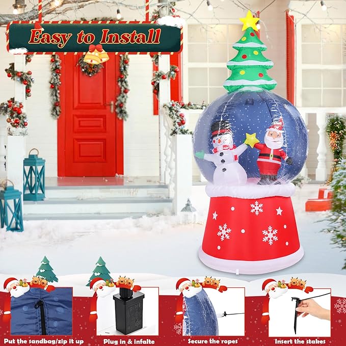 7.6 FT Christmas Inflatable Outdoor Decorations, Inflatable Snow Globe with Santa Claus and Snowman Built-in LED Lights Blow Up Yard Decorations for Holiday Indoor Outdoor Party Garden Lawn
