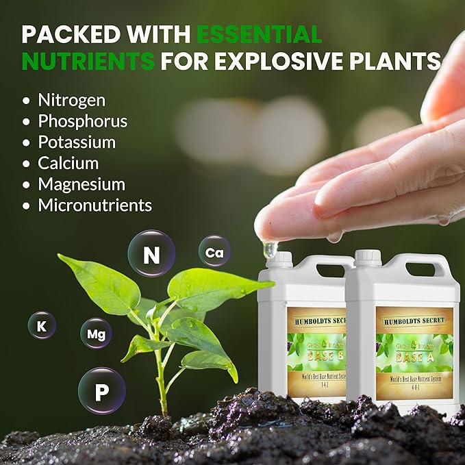 Humboldts Secret Base A & B Liquid Hydroponic Fertilizer | Complete Hydroponic Nutrients for Indoor and Outdoor Plants | Supports Healthy Vegetative Growth and Flowering Stage | 1 Gallon