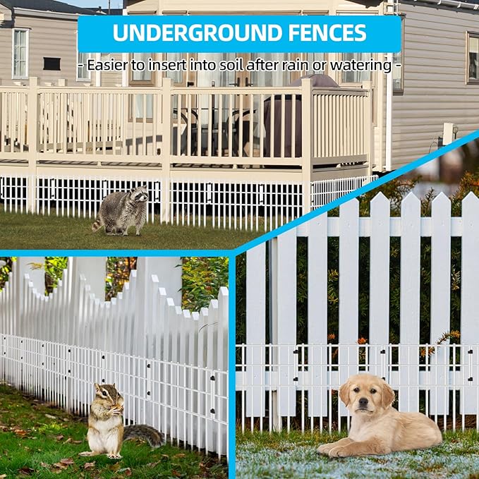25 Panels Garden Fencing Animal Barrier, 17in (H) X 27ft (L) Dog Dig Fence Barrier, 1.25in Gap Rustproof Metal Stakes Decorative Garden Fence, Ground Defense Border for Outdoor, Yard, Patio, White