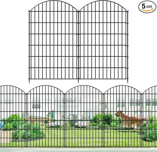 Metal Garden Fence 48in (H) x 12.7ft (L), 5 Panels + 6 Stakes Dog Fence Border Fence Animal Barrier, No Dig Garden Fencing for Yard Flower Bed Lawn Patio Outdoor, CTW4805 Black