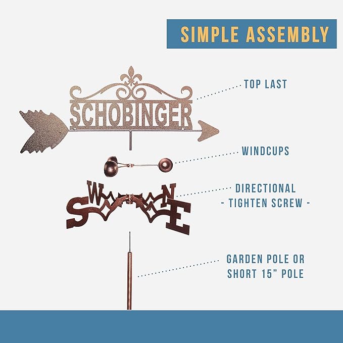 SWEN Products Personalized Family Name Weathervane (Adjustable Mount Included)