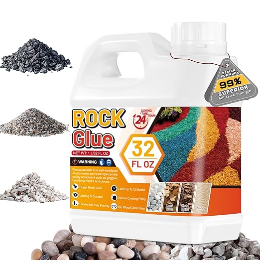 Rock Glue for Landscaping - 32 Oz Strong Stone Mulch Glue, Long-Lasting Gravel Adhesive for Garden, Yards, Plants, Outdoor Walkway, Pebbles, Pea Fish Tank Gravel, Weather-Resistant Rubber Mulch Binder