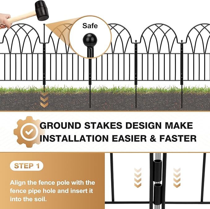 25 Pack Decorative Garden Fence Panels - 26.41Ft Arched Landscape Border with Floral Design, Rustproof No-Dig Animal Barrier Fence Panels for Yard Edging Flower Bed Patio Dog Run Area&Outdoor