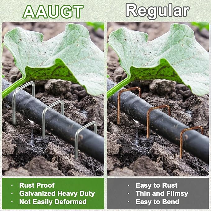 AAGUT 100 Pack 6 Inch Landscape Staples 11 Gauge Garden Staples, Galvanized Heavy Duty U-Shaped Sod Pins,Yard Ground Lawn Fence Stakes for Weed Barrier Fabric Irrigation Tubing
