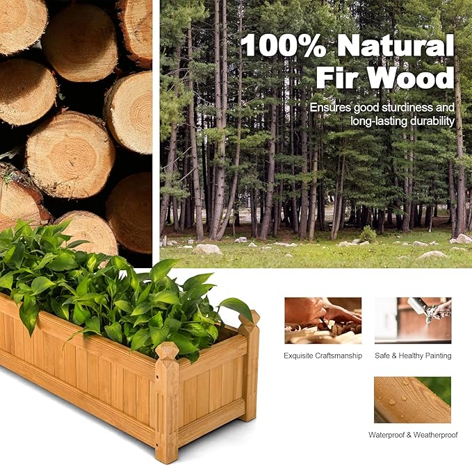 S AFSTAR Wooden Raised Garden Bed, Outdoor Rectangular Plant Box W/Drainage Holes, Wood Raised Planter for Vegetable Fruit Flower, Rise Planter Container for Yard Patio Garden 43.5" L x 16" W x 14" H