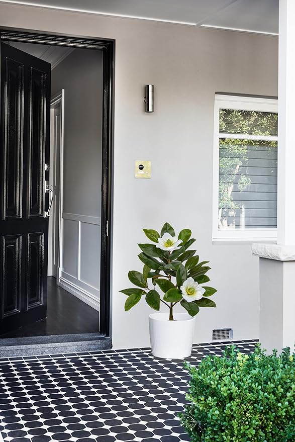 Briful Artificial Magnolia Flower Tree in Black Pot – 26.3in Tall Faux Magnolia Plant with Realistic White Blooms Fake Potted Silk Floral Tree for Home Office Room Kitchen Outdoor Porch Décor