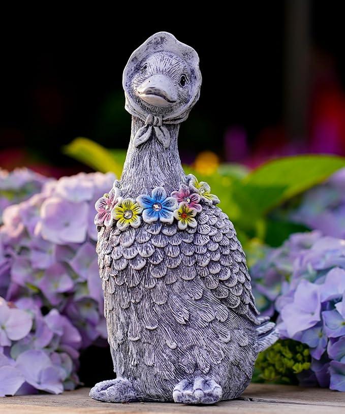 Nacome Solar Goose Outdoor Statues for Garden: Outside Decor with Glowing Flower Clearance for Porch Yard Art Lawn Ornaments Patio Balcony - Birthday Gifts for Women Mom Grandma(Gray)