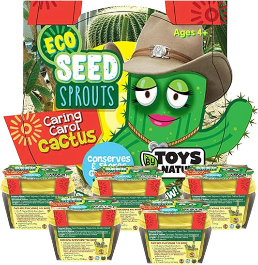 TOYS BY NATURE Eco Seed Sprouts Plant Seeds 5-Pack, DIY Indoor Succulents and Live Plants for Home or Garden Planting, Caring Carol Cactus
