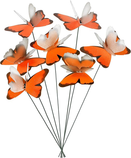 Handmade Orange Butterfly Garden Stakes Set of 7 - Decorative Outdoor & Indoor Plant Decor - Nature Lover Gift Idea by Air Aquarium Kushner