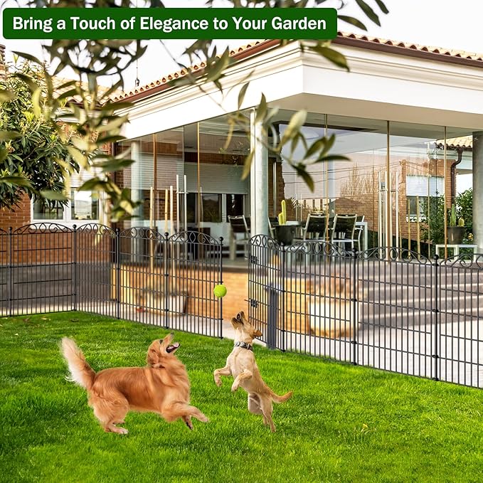 No Dig Decorative Garden Fence 6 Panel with Gate - 36in H x 12ft L, Tall Animal Barrier for Dogs Rabbits, Rustproof Metal Wire Panels for Yard, Patio, and Outdoor Border Use
