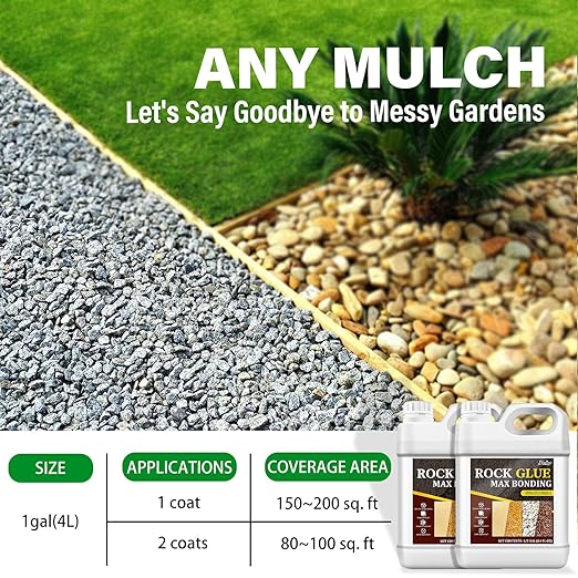 Rock Glue for Landscaping - Strong Mulch Glue for Pea Gravel Landscape, Concentrated Pea Gravel Stabilizer, Max Bonding Outdoor Mulch Binder for Walkways, Driveways, Garden, Patios, Yards (1 Gallon)
