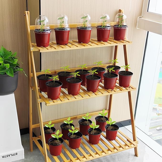 Plant Nursery Pots with Humidity Domes, 50 Sets 4 Inch Soft Nursery Pots Quality Ones (50 Red Pots + 50 Clear Lids), Quality Seeds Starting with Cover