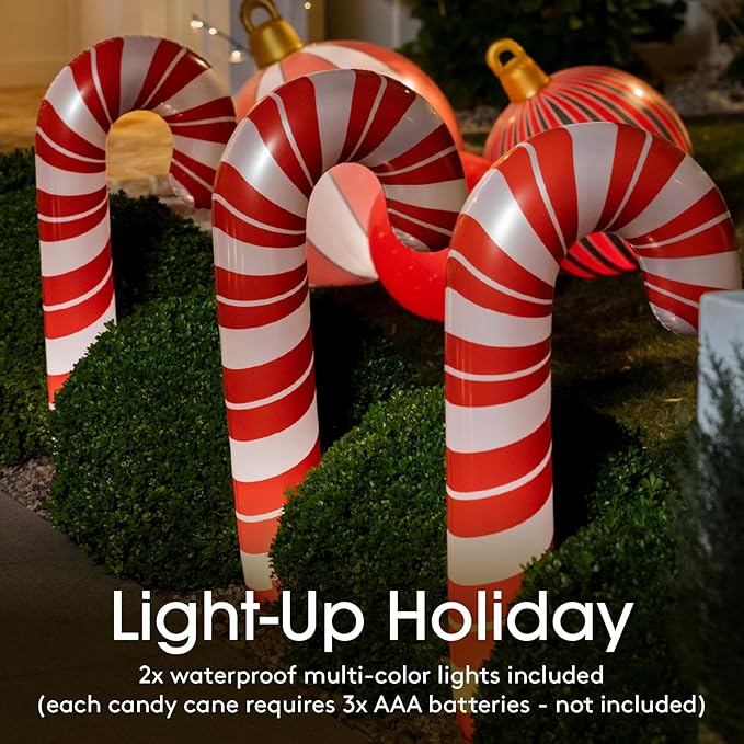 FUNBOY Oversized Inflatable Light-up Holiday Candy Canes with Remote-Control LED Lights (Set of 2) – Christmas Decorations