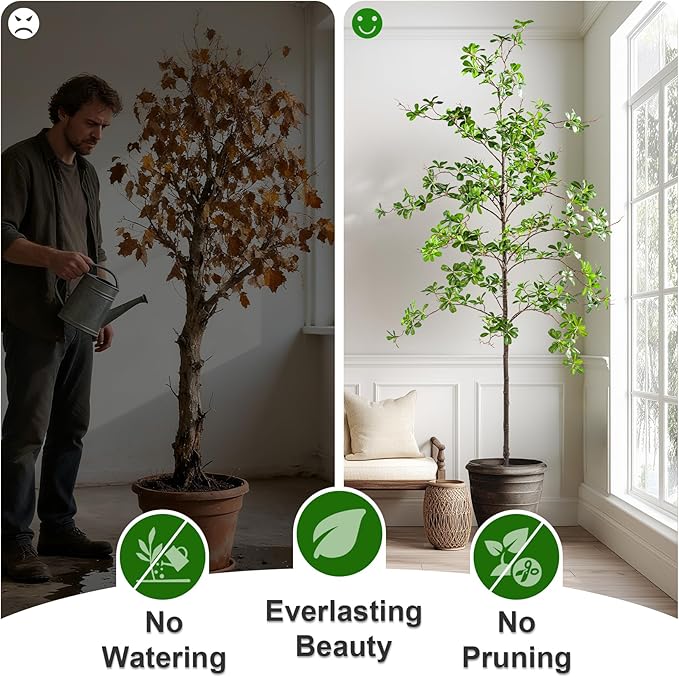 7FT Artificial Black Olive Tree Artificial Olive Plants, Tall Faux Olive Tree Faux Silk Plant Fake Plant Ultra-Realistic Silk Leaves & Natural Trunk Indoor Outdoor Use