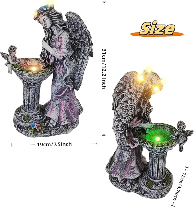 Solar Outdoor Figurine Lights Gnome Garden Decor Statue with LED Lantern, Glowing Fairy Yard Decorations for Outside Patio Yard Front Porch, Housewarming Home Decor Gifts Thanksgiving (Pink Angel)