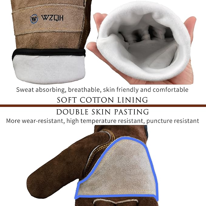 Leather Work Gloves for Men or Women. X-Large Glove for Gardening, Tig/Mig Welding, Construction, Chainsaw, Farm, Ranch, etc. Cowhide, Cotton Lined, Utility, Firm Grip, Durable. Coffee-grey XL