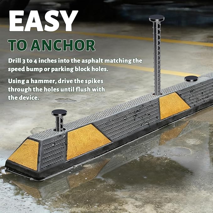 Rebar Stakes - 14 inch Metal Spikes for Asphalt 1/2 Inch Diameter 10 Pack Anchor Kit Galvanized Steel Ground Stakes for Parking Curbs, Speed Bumps, Wheelchair Ramps, Cable Protectors, Cord Covers