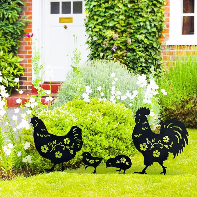 Chicken Metal Decorative Garden Stakes Chicken Gifts for Women/Men Chicken Lovers Gifts Silhouette Statues for Yard Art, Outside, Patio, Outdoor Decor, Garden Decorations, Lawn Ornaments