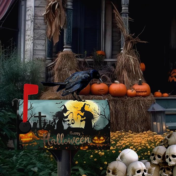 Halloween Witch Moon Mailbox Covers Magnetic 21 x 18 Inch Halloween Pumpkin Lanterns Seasonal Pattern Home Houses Mailbox Wraps Letter Box Cover Decorations Standard Size for Outdoor