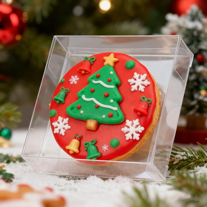 100 Pack 4x4x1.2inch Clear Single Cookies Boxes Small Bakery Boxes Macaron Boxes Brownie Boxes Pastry Boxes for Easter Mother's Father's Christmas Birthday Day