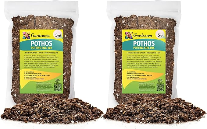 Gardenera Premium Pothos Potting Soil Mix - Air Cleaning Plant Potting Mix, Soil Mix for Pothos, Parlor Palm, Peace Lily - (1 Quart Bag)
