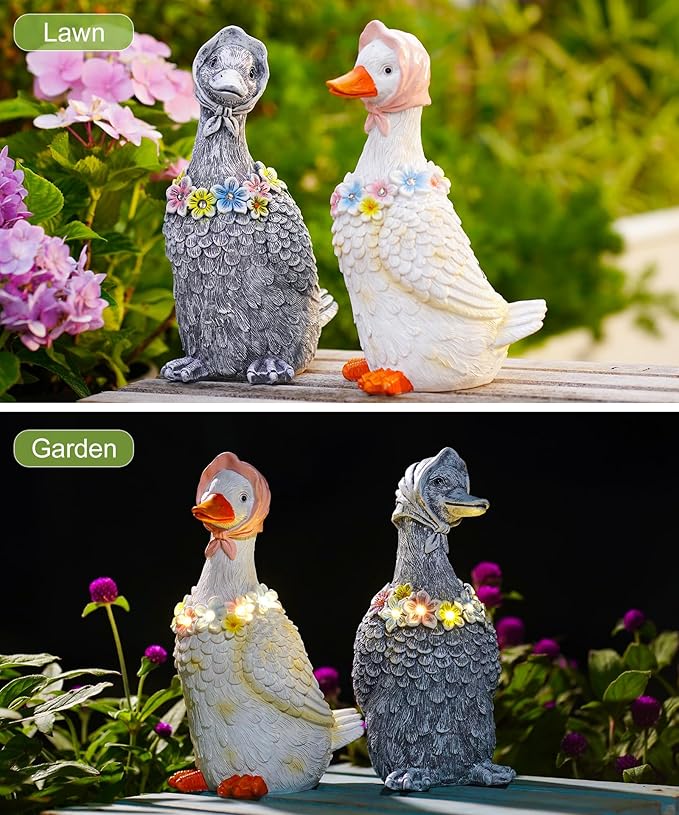 Nacome Solar Goose Outdoor Statues for Garden: Outside Decor with Glowing Flower Clearance for Porch Yard Art Lawn Ornaments Patio Balcony - Birthday Gifts for Women Mom Grandma(Gray)