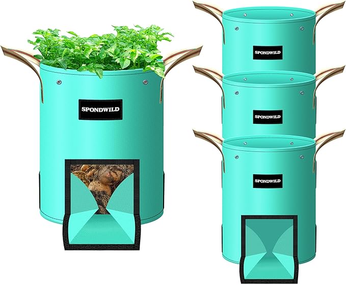 (BFCM Deal) 4 Pack 15 Gallon Potato Grow Bags, PE Garden Planter Bag with Breathable Screen Windows and Reinforced Handles, Ideal for Potatoes, Tomatoes, Carrots and Onions