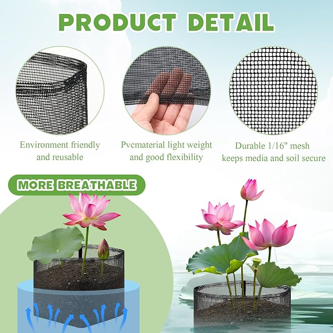 8 Pcs Pond Plant Baskets, Square Reusable Aquatic Planting Bags Breathable Mesh Garden Water Plant Pot for Water Lily Gladiolus Bog and Terrestrial Plants (7 Inch)