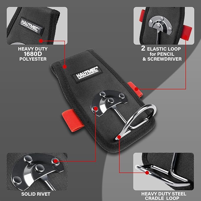 HAUTMEC Hammer Holder for Belt, Hammer Loop for Tool Belt with Swing Hammer Hook Design, 2 Elastic Tool Holders, Heavy-Duty 1680D Material & Strong Rivet for Extra Durability, HT0412