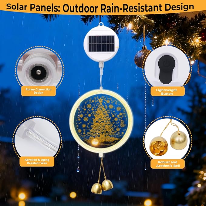 Solar Hanging Lights - Outdoor Indoor Christmas Decorations for Window, Garden, Patio, Porch,Holiday Home Decor, (Glowing Tree)