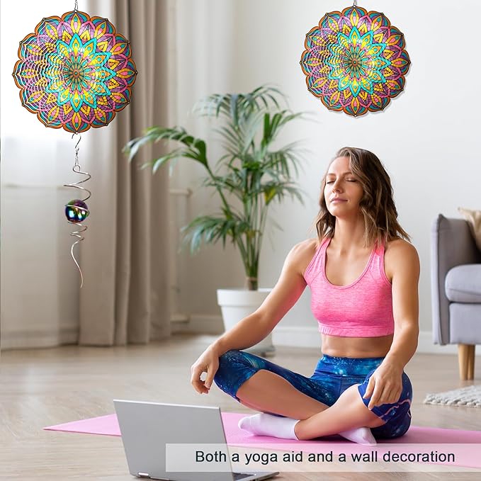 Mandala Wind Spinner - Purple Tulip Design | 12 Inch Stainless Steel Hanging Wind Sculpture & Catcher, 3D Kinetic Yard Art Garden Decor for Indoor & Outdoor | Meaningful Gift Idea